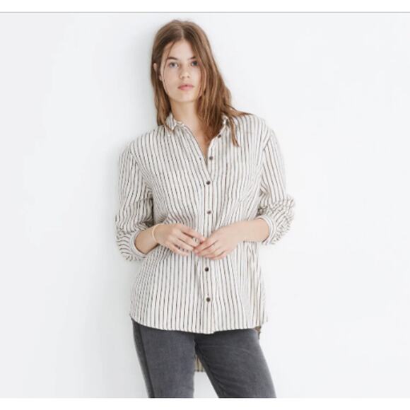 Madewell Flannel Sunday Shirt in Creeland Stripe Shacket 2X - Picture 1 of 12